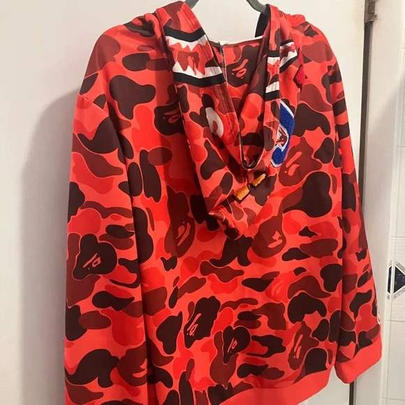 BAPE designer brand Camo Red Shark Full Zip Hoodie lightweight jacket Size XXL - Picture 13 of 15